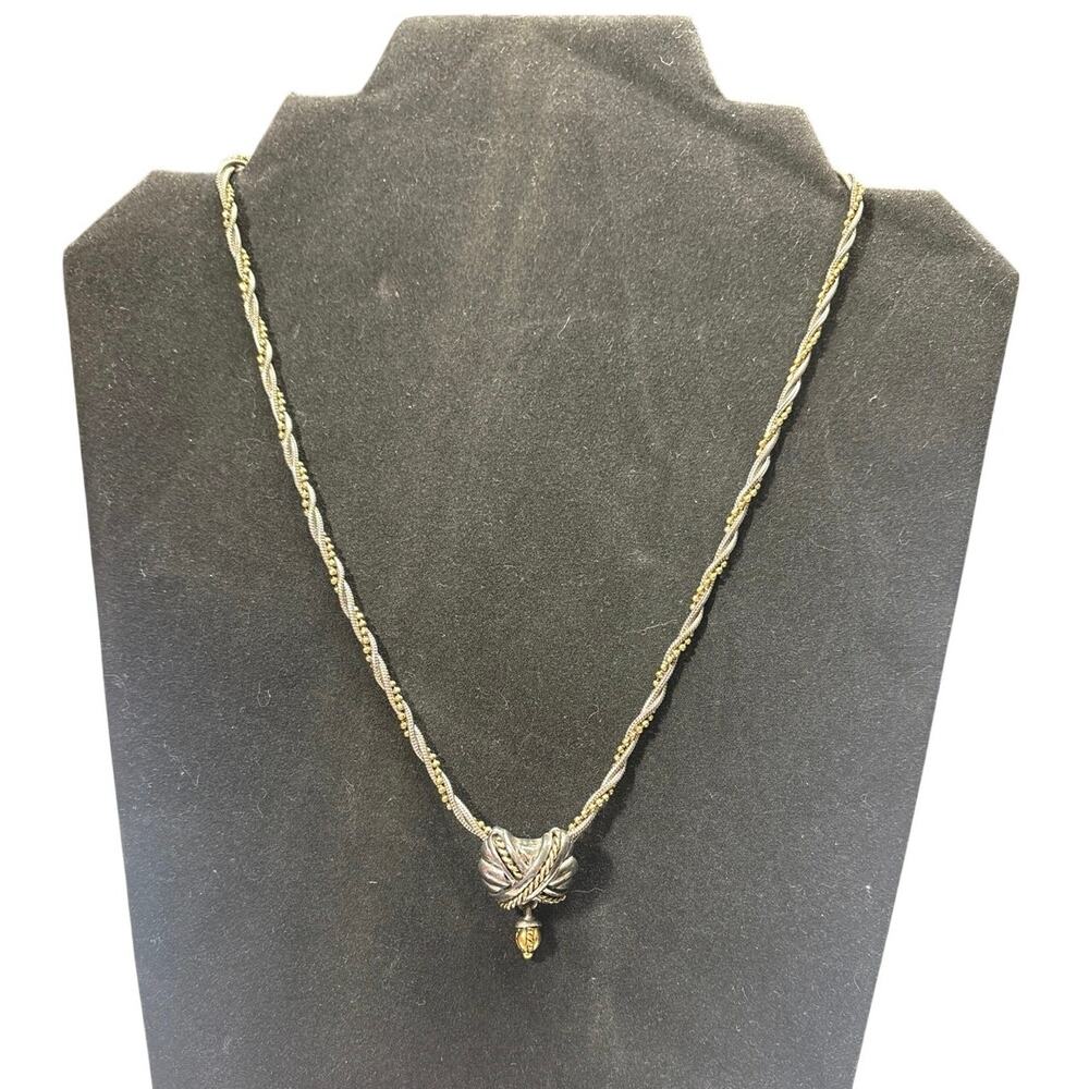 Vintage Premier Design Two-Tone 3-Strand Twisted Rope Chain Crown Pendant